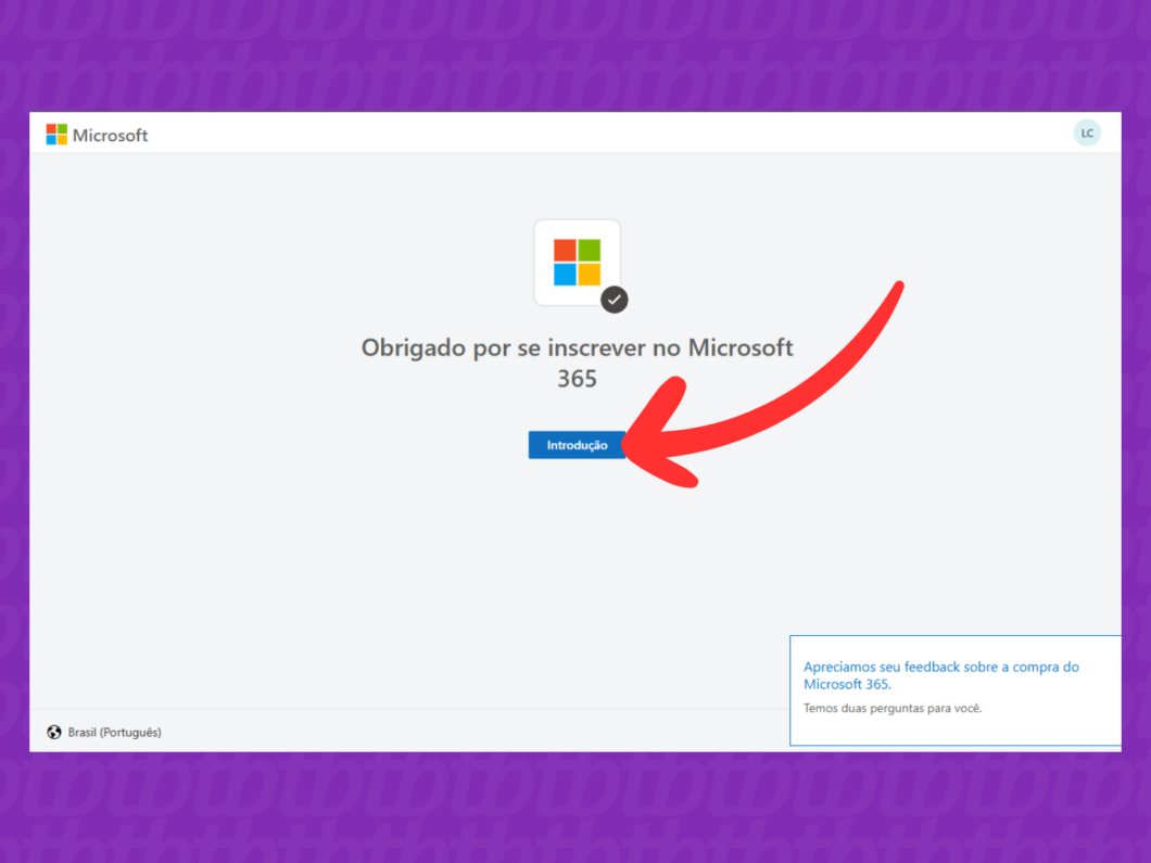 Captura de tela do site Microsoft mostra como iniciar o serviço