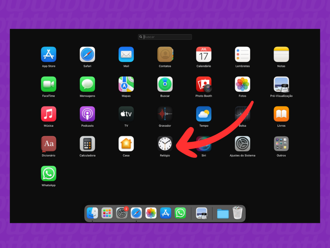 Captura de tela do Mac mostra como acessar o App Relógio