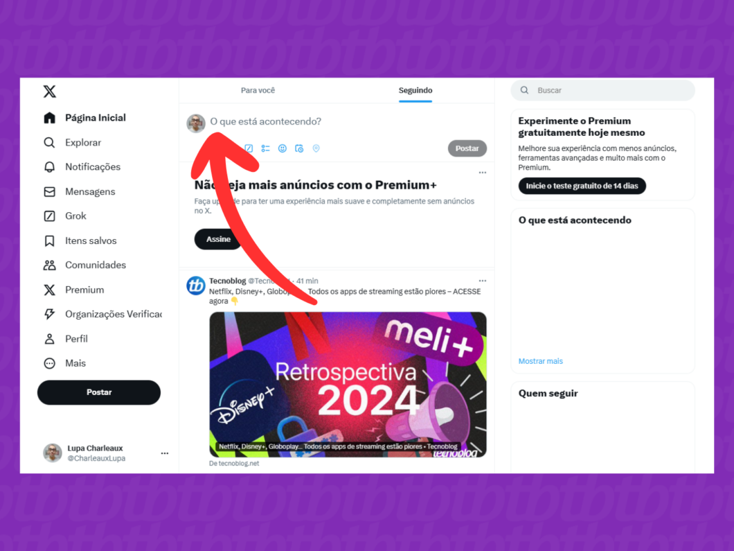 Captura de tela do site X (Twitter) mostra como criar um tweet