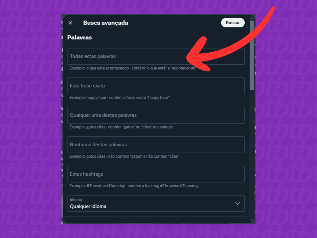 Captura de tela do site X (Twitter) mostra como filtrar as palavras-chave da pesquisa