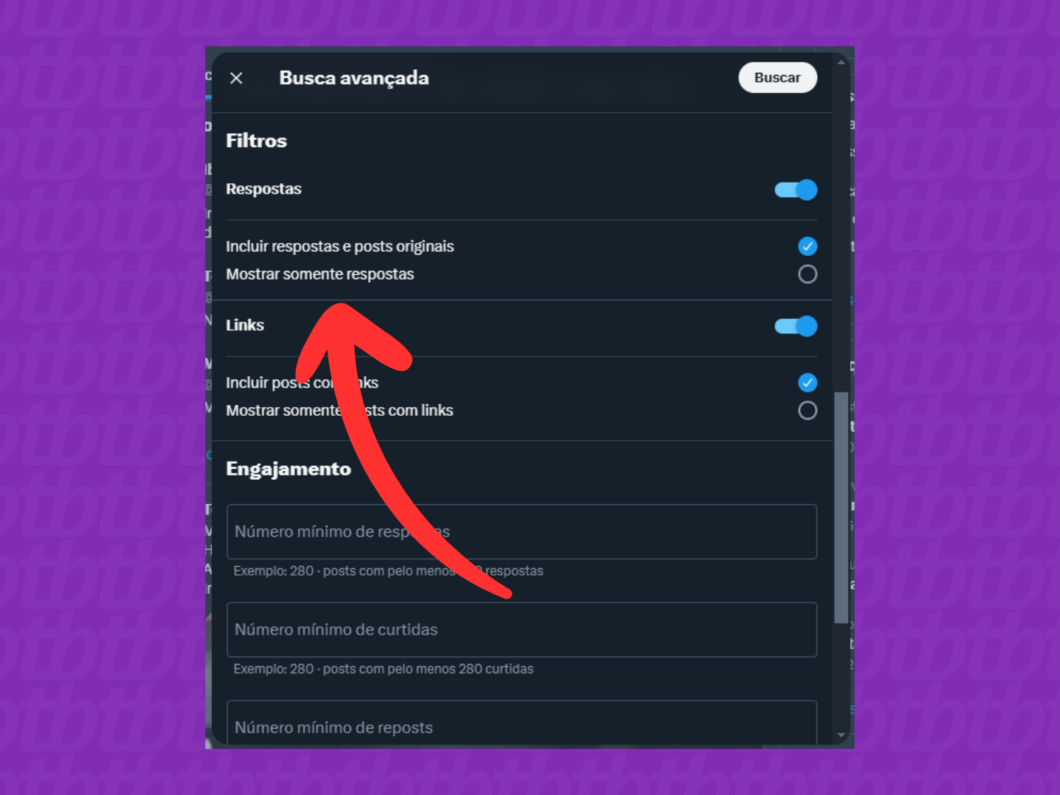 Captura de tela do site X (Twitter) mostra como filtrar as categorias de publicação na pesquisa