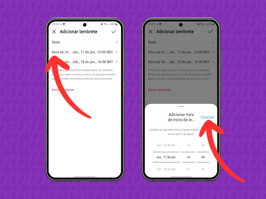 Captura de tela do aplicativo Instagram mostra como editar a data e hora de um lembrete