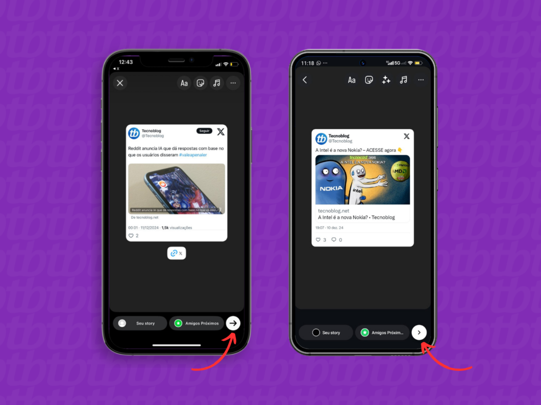 Compartilhando o tweet do X no story do Instagram