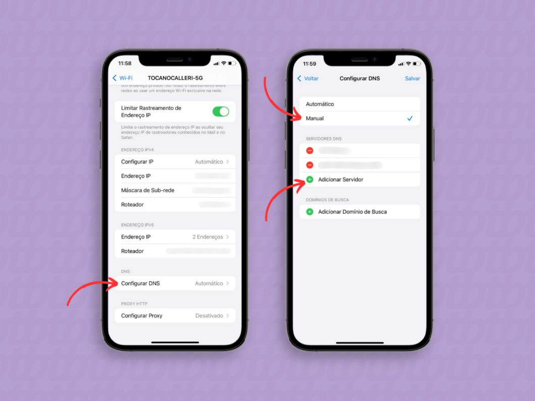 Configurando manualmente um endereço DNS no iPhone