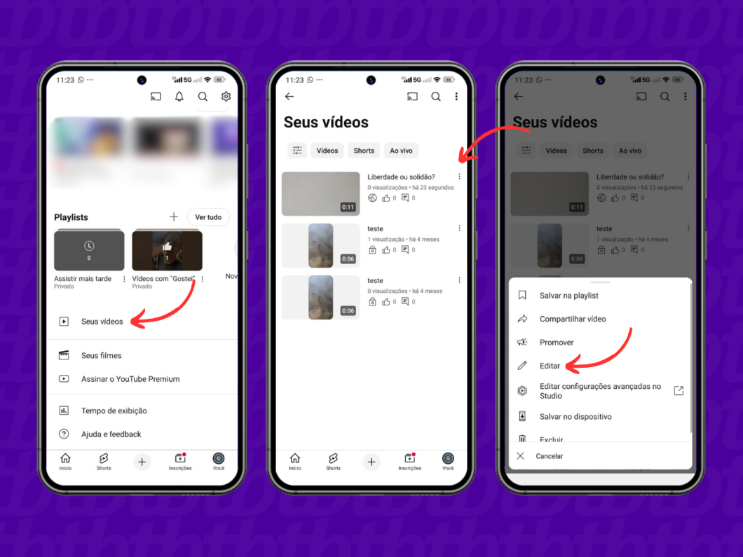 Editando um vídeo do canal no YouTube