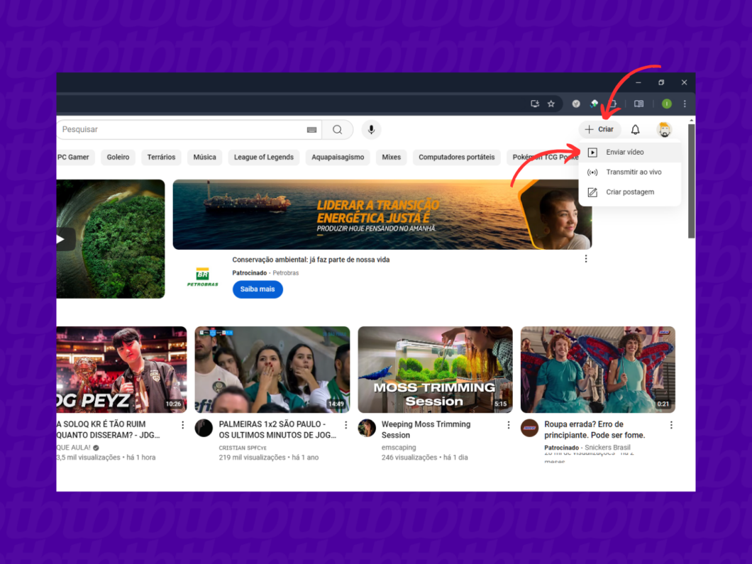 Enviando um novo vídeo no YouTube pelo PC