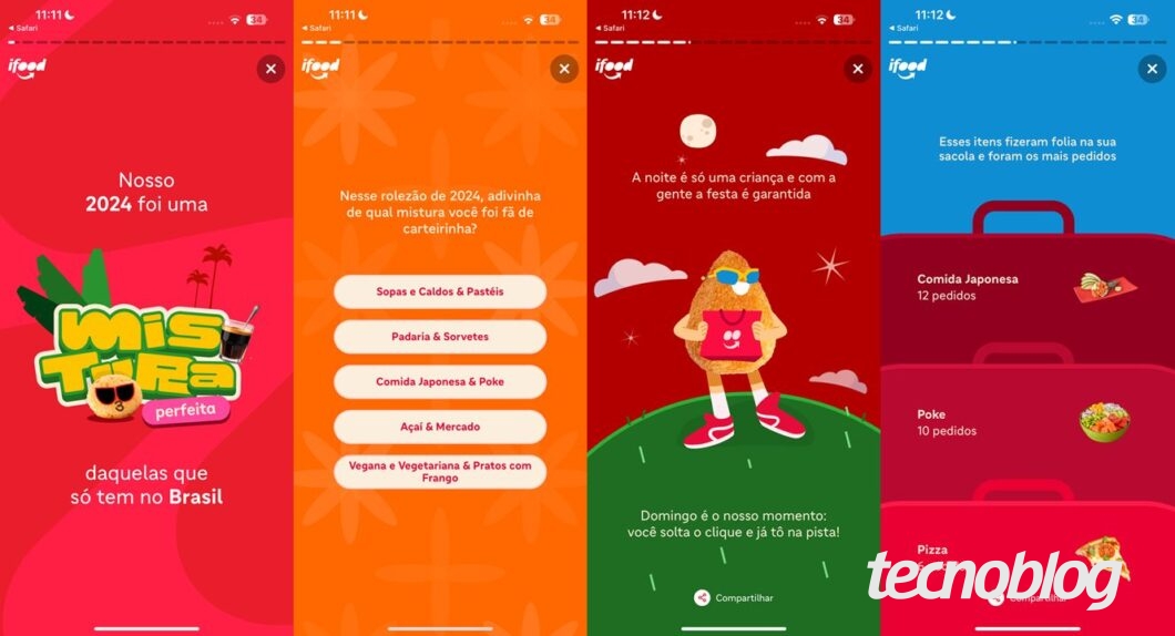 Retrospectiva iFood 2024 tem forma de stories (imagens: Thássius Veloso/Tecnoblog)