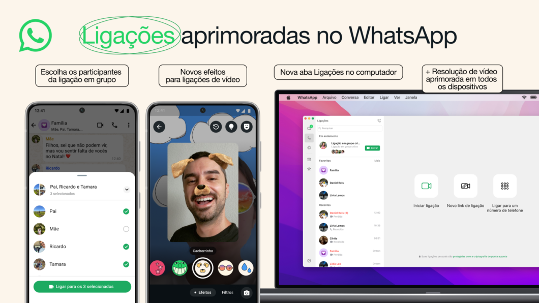 Montagem com principais novidades do WhatsApp