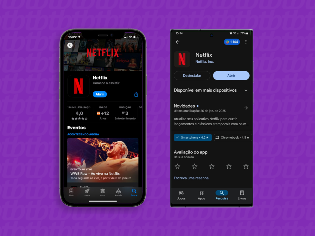 Captura de tela mostra como baixar o aplicativo Netflix no iPhone e no celular Android