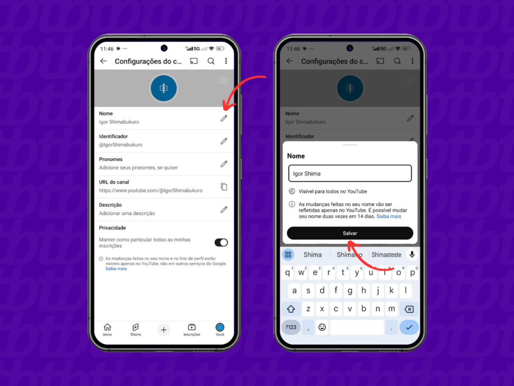 Alterando o nome do canal no YouTube pelo celular