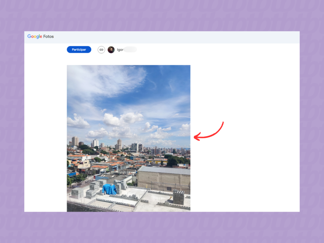 Abrindo a imagem compartilhada via Google Fotos pelo PC