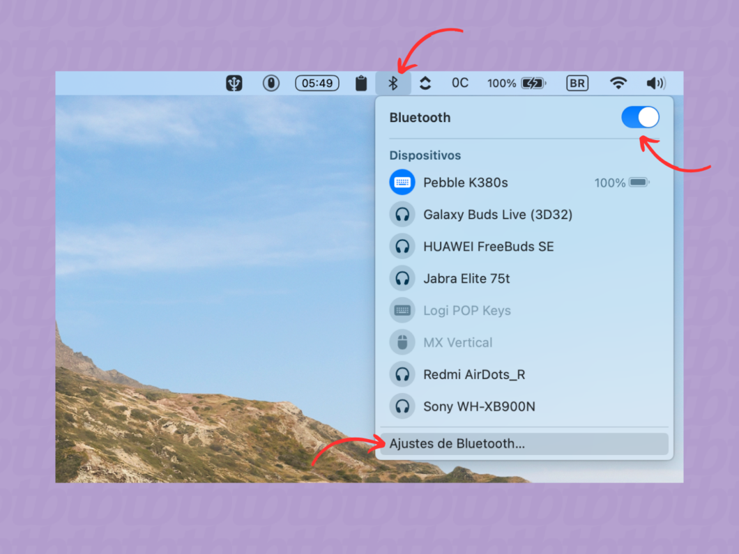 Acessando as configurações Bluetooth do Mac