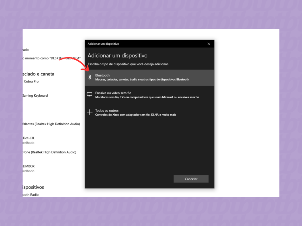 Adicionando um dispositivo Bluetooth ao PC com Windows
