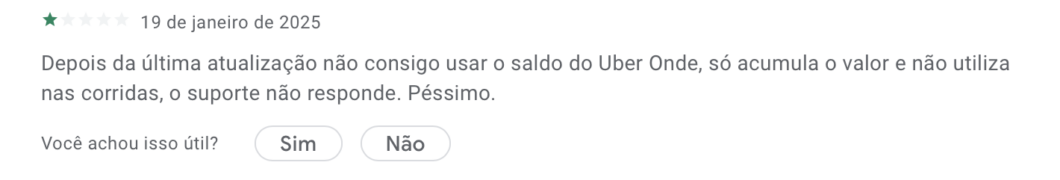 Depois da última atualização não consigo usar o saldo do Uber One, só acumula o valor e não utiliza nas corridas, o suporte não responde. Péssimo.