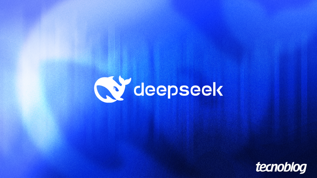 Arte com o logo da DeepSeek em fundo azul