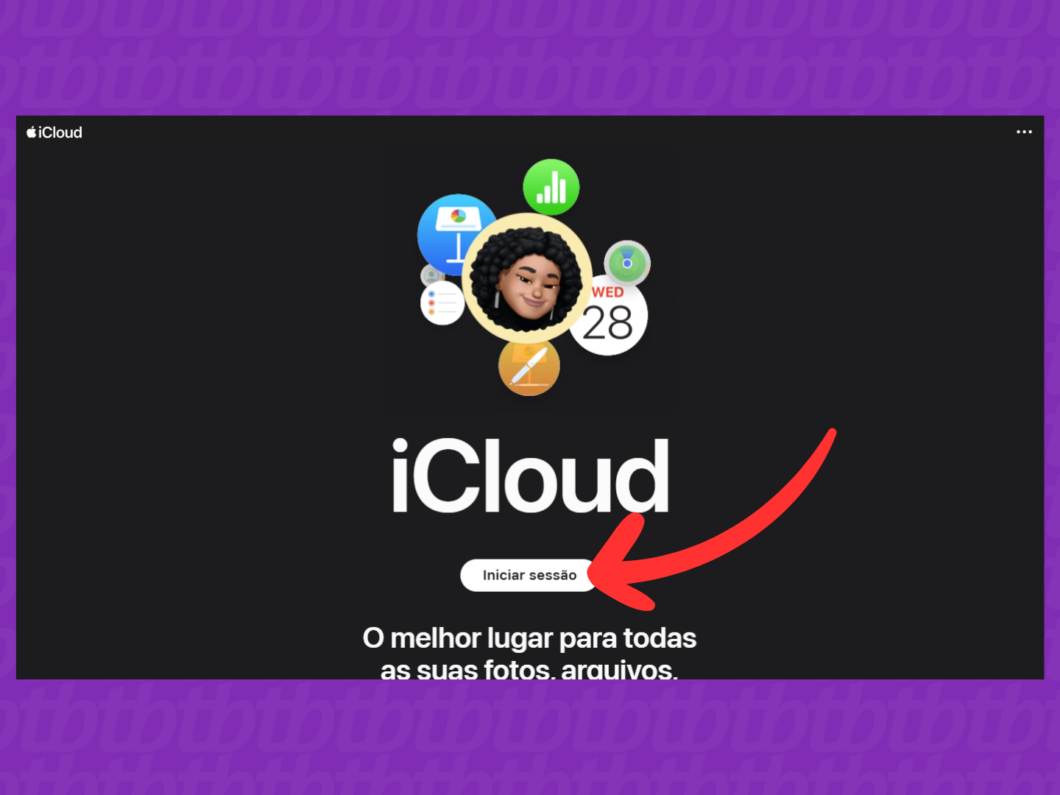 Captura de tela do site iCloud mostra como iniciar a sessão