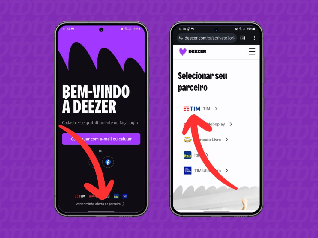 Captura de tela do aplicativo Deezer mostra como ativar a oferta de parceiro da TIM