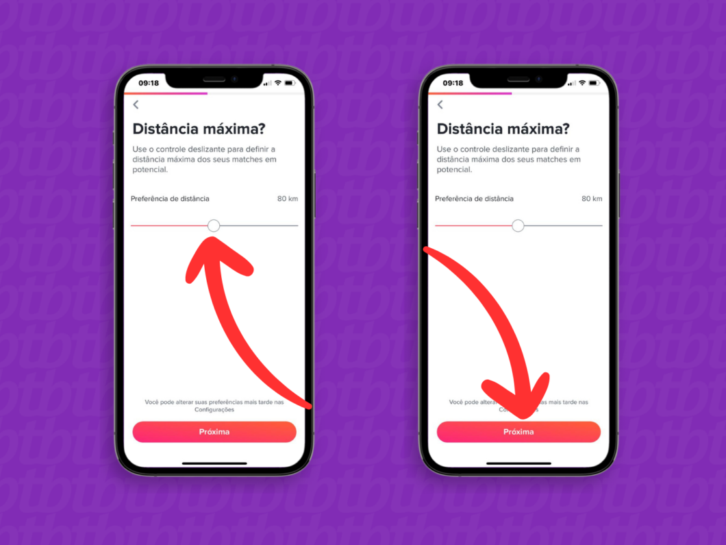 Captura de tela do app Tinder mostra como definir a distância maxima dos matches em potencial