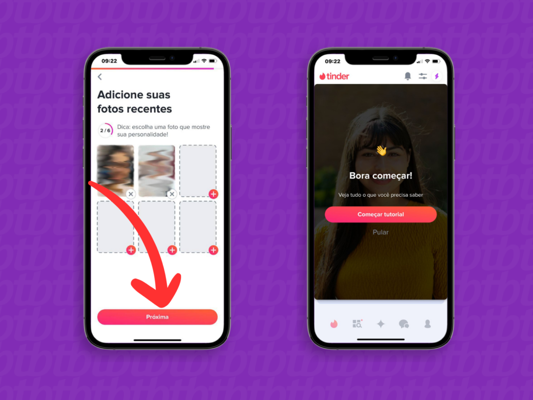 Captura de tela do app Tinder mostra como concluir a criação da conta