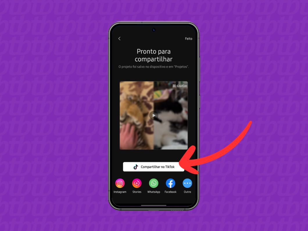 Captura de imagem do aplicativo CapCut mostra como compartilhar o vídeo do dueto no TikTok