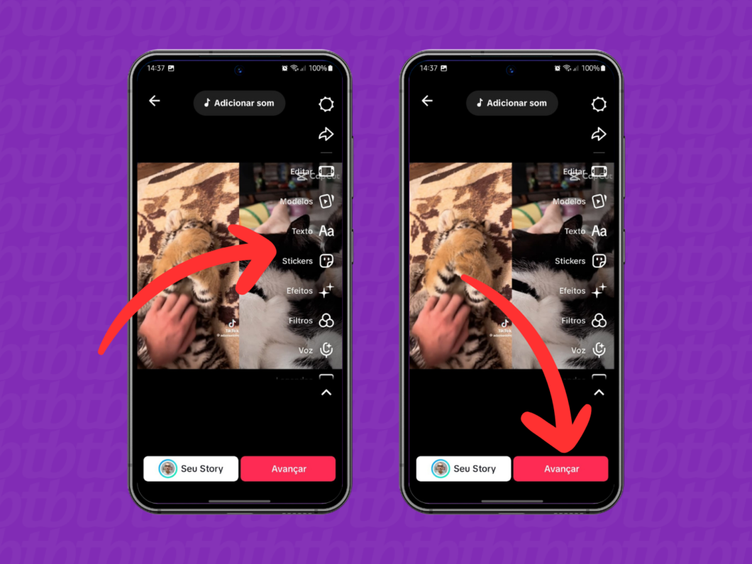 Captura de imagem do aplicativo TikTok mostra como editar e adicionar elementos ao dueto