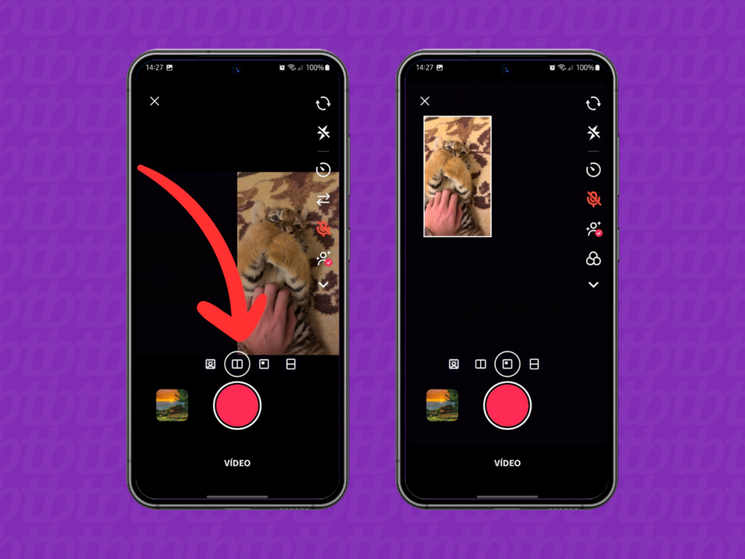 Captura de imagem do aplicativo TikTok mostra como definir o enquadramento do dueto