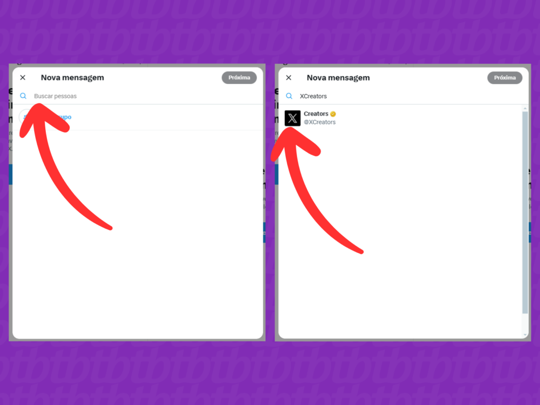 Captura de tela do site X (Twitter) mostra como selecionar o destinatário da mensagem
