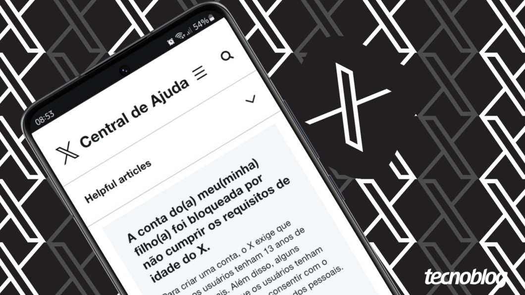 ilustração mostra tela de central de ajuda do X (Twitter) indicando o bloqueio por idade