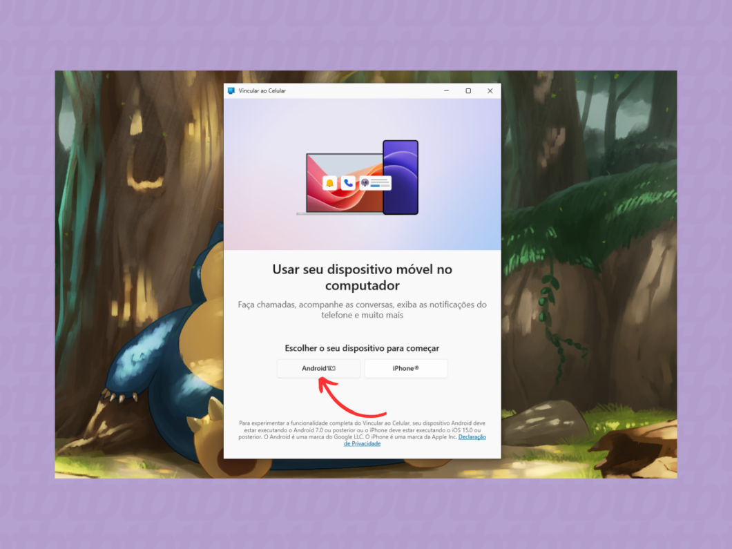 Configurando a vinculação de um celular Android com o PC