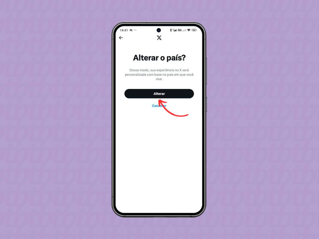 Confirmando a alteração do país na sua conta do X