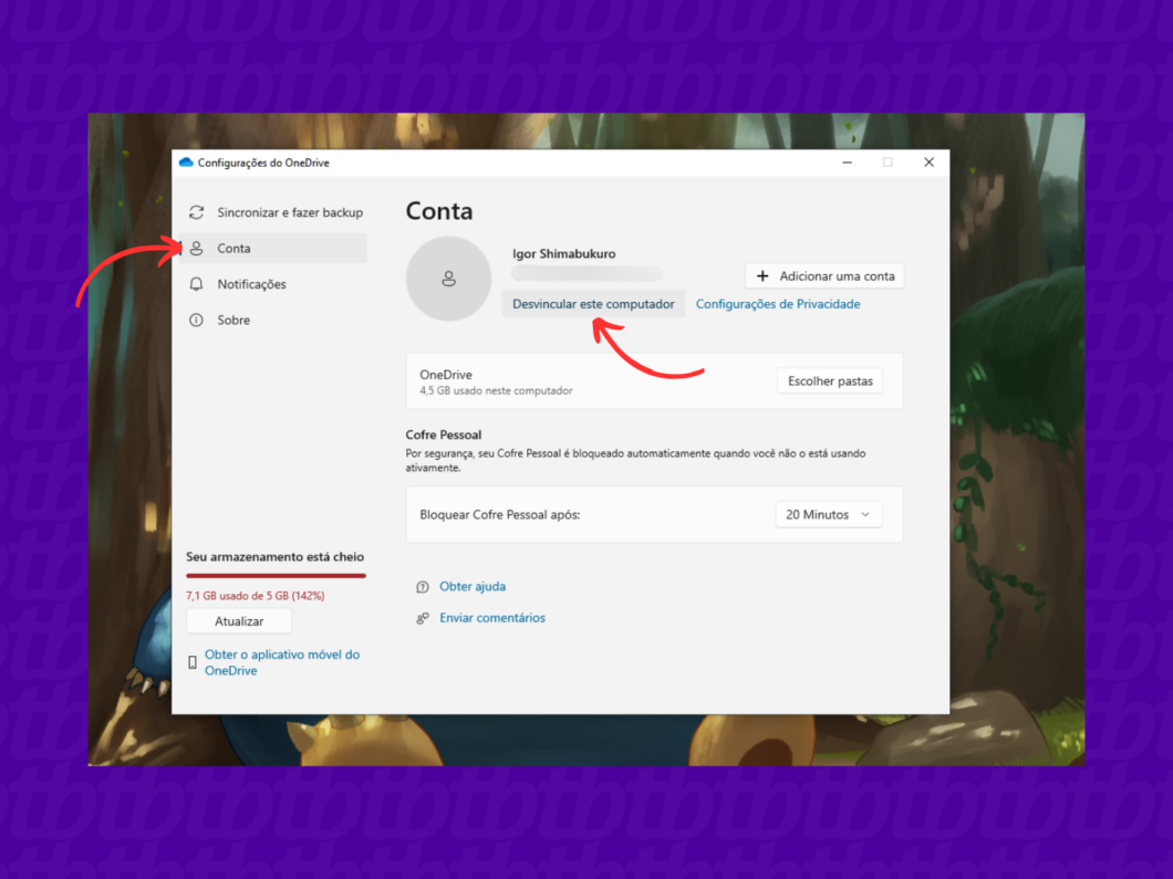 Desvinculando a conta do OneDrive do computador