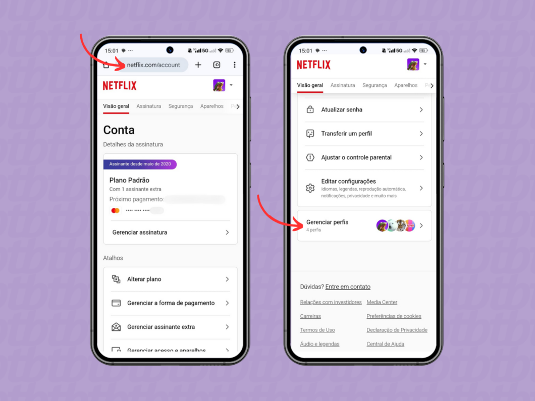 Entrando no gerenciamento de perfis da Netflix