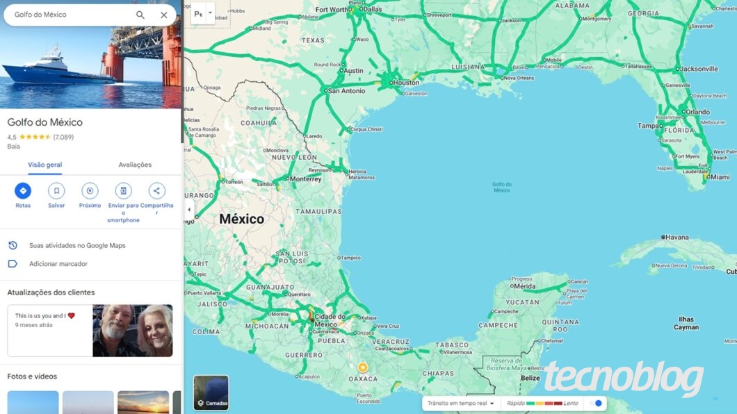 Imagem do Golfo do México no Google Maps para desktop