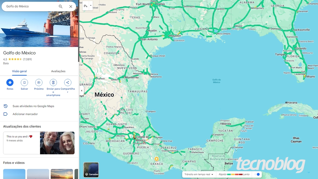 Google Maps já mostra Golfo da América em vez de Golfo do México nos EUA