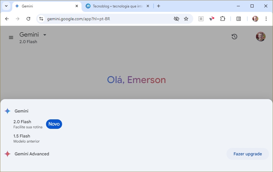 Aba do Chrome exibindo o Gemini 2.0 Flash