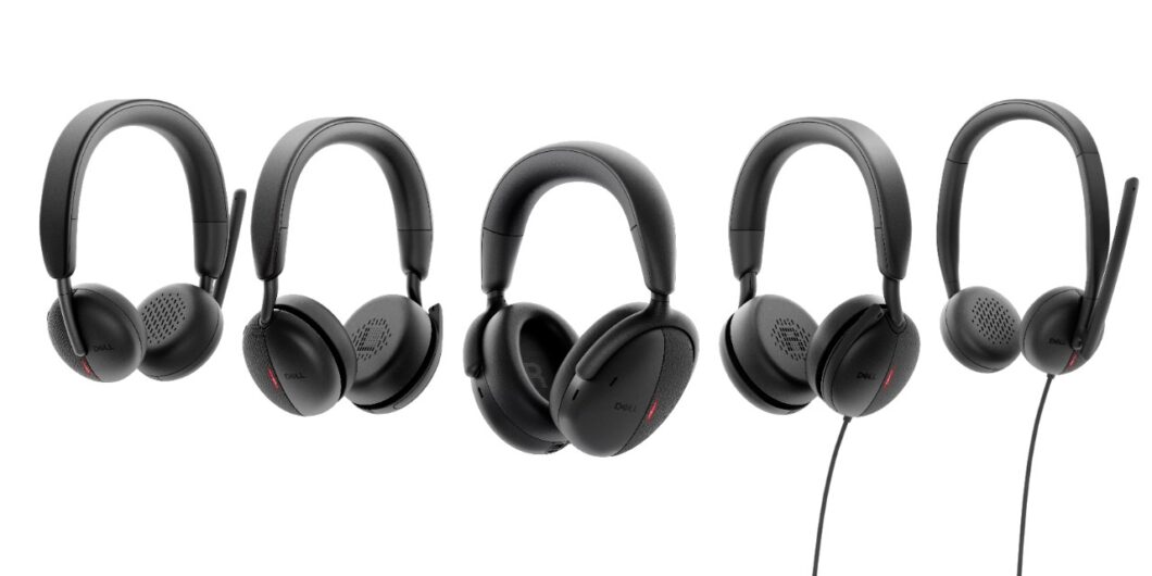 Várias unidades do headset Dell Premier WL7024, uma ao lado da outra