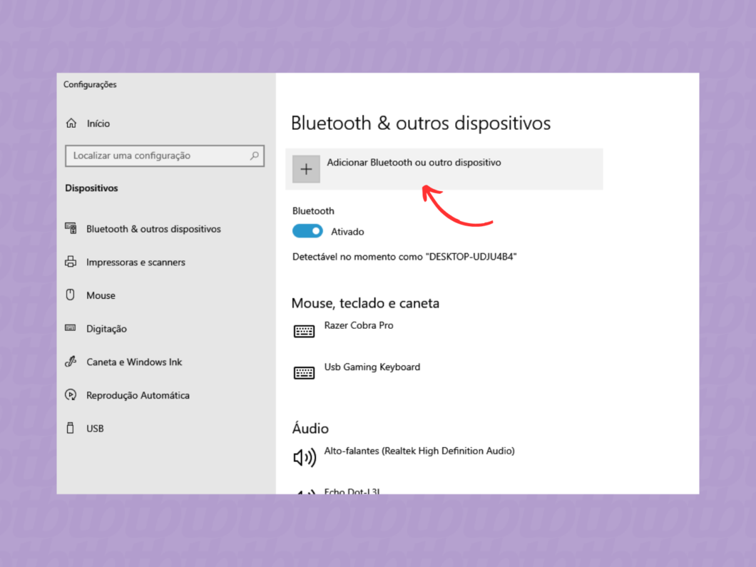 Iniciando o emparelhamento Bluetooth de um novo dispositivo