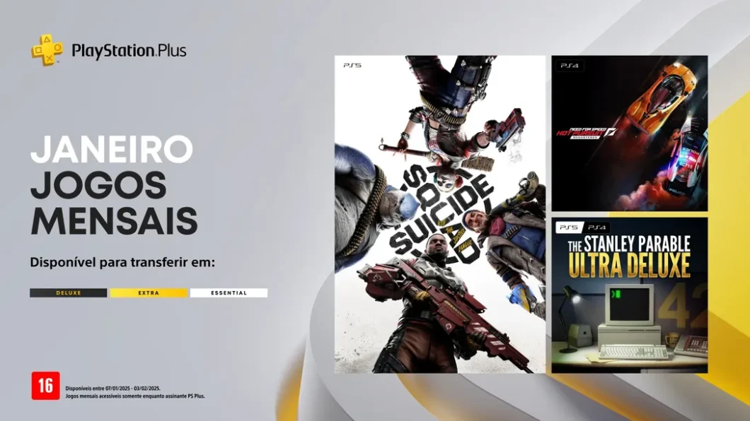 Imagem ilustrativa dos jogos mensais de janeiro de 2025 na PlayStation Plus