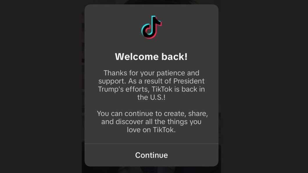 Aviso de retorno do TikTok nos EUA com menção aos "esforços" de Trump