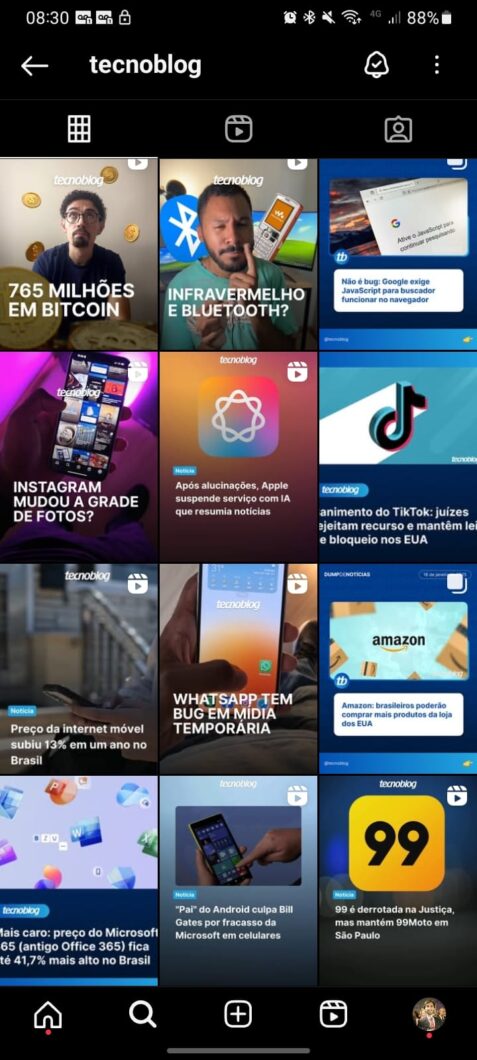 Novo formato de imagens do grid de perfil do Instagram (Imagem: Felipe Freitas/Tecnoblog)