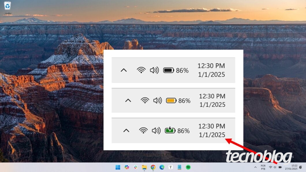 Novo ícone de bateria do Windows 11