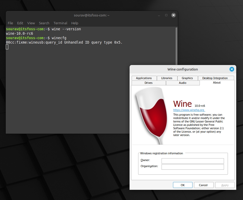 Wine 10.0 no Linux Mint