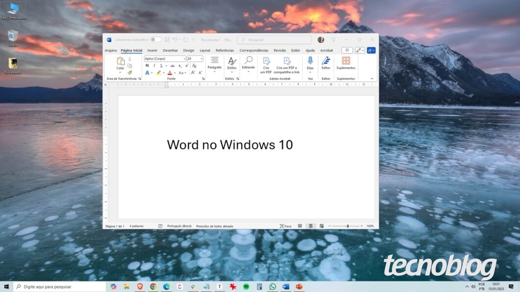 Captura de tela do Word do Microsoft 365 no Windows 10