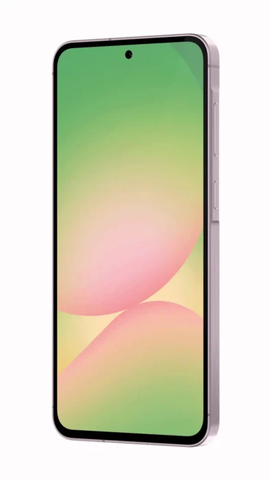 Galaxy A56 de frente, mostrando tela e furo onde está câmera frontal (imagem: Evan Blass/reprodução)