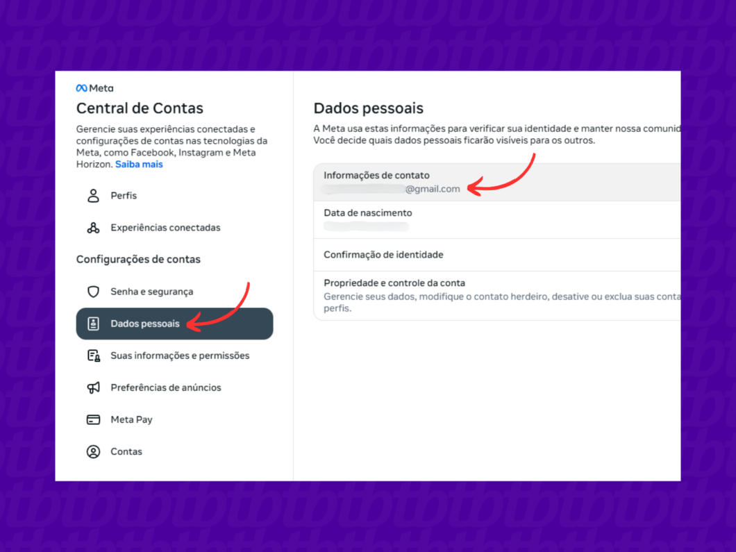 Acessando as informações de contato da conta do Facebook