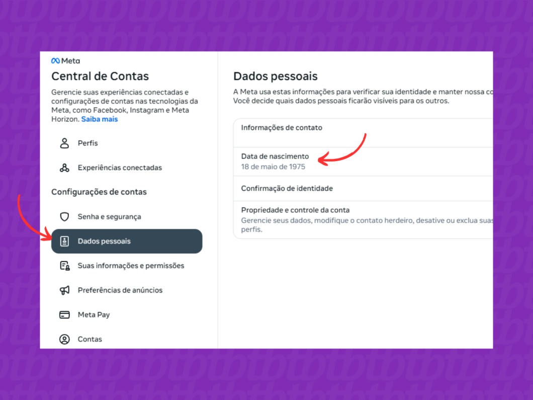 Acessando os dados de nascimento do Facebook via Central de Contas da Meta