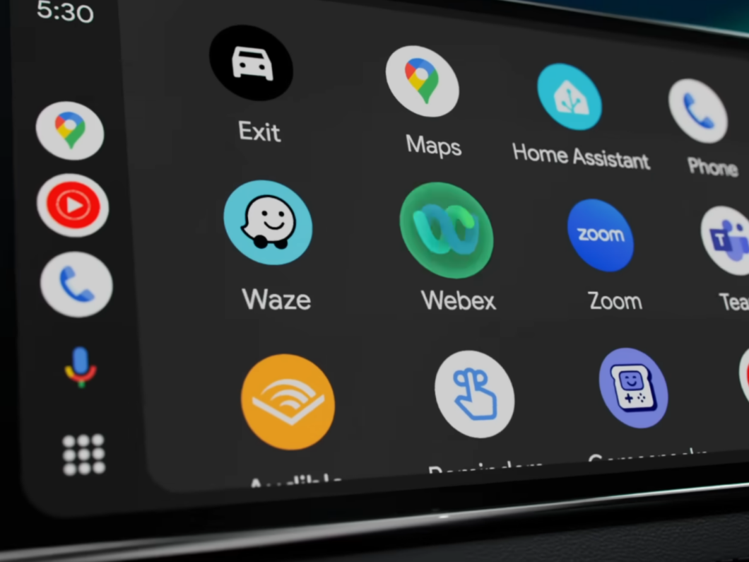 Ilustração de aplicativos compatíveis com o Android Auto na tela de um veículo