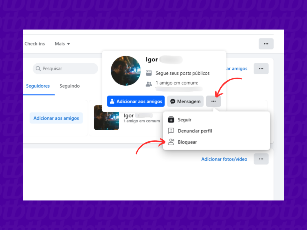 Bloqueando um seguidor do Facebook pelo PC