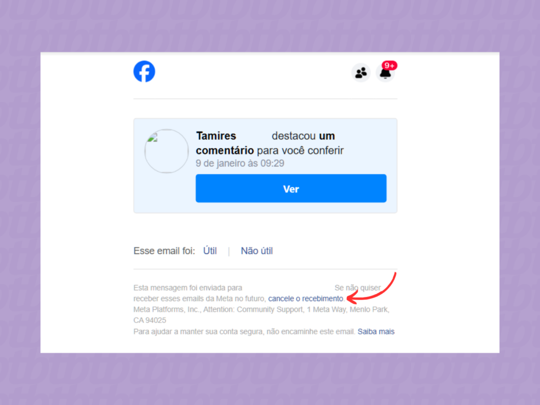 Cancelando o recebimento de e-mails do Facebook