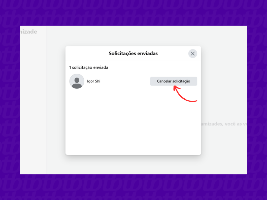 Cancelando uma solicitação de amizade enviada no Facebook